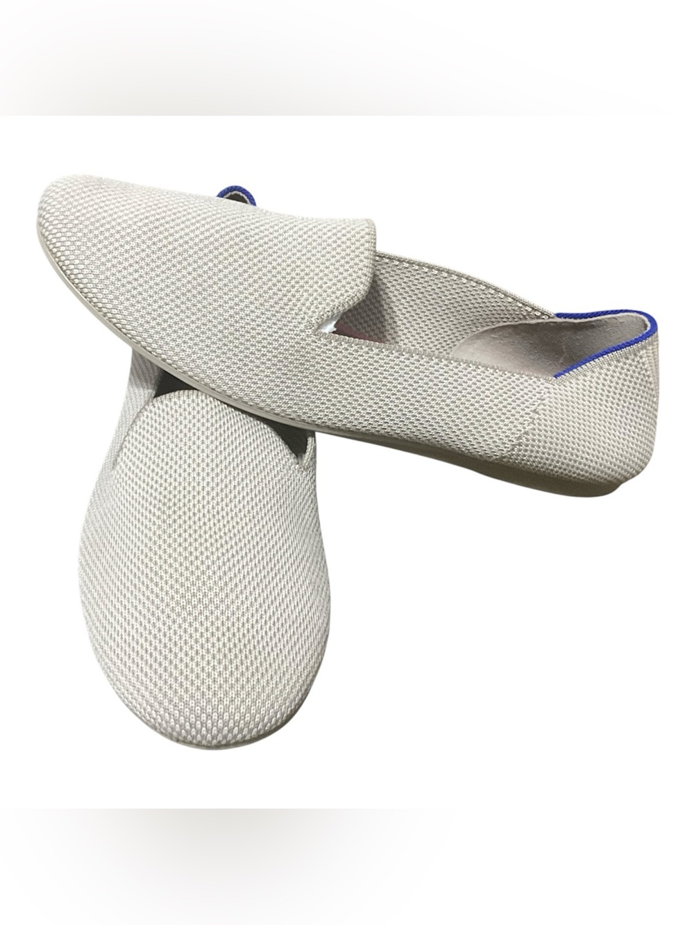 Rothy's Light Gray Knit Slip-On Flats with Blue Trim